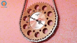 كيف تصنع ساعة حائط ميكانيكية بطريقة رائعة وسهلة Making a Wall Clock from sprocket and chain
