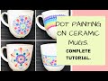 Rainbow dot painting on ceramic cups. How to seal the dot painted cups. Dot painting for beginners