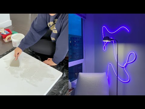 TRYING TIKTOK DECOR DIYS | Neon Sign + Plaster Canvas Art