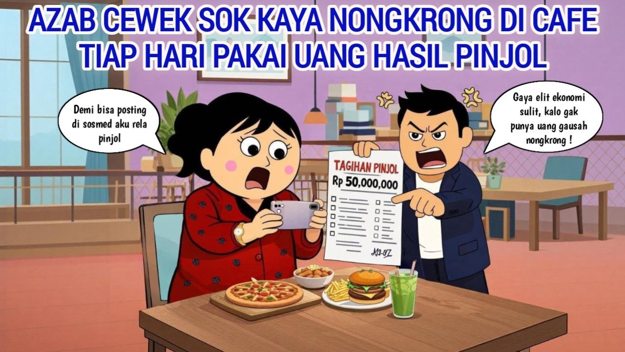 AZAB CEWEK SOK KAYA NONGKRONG DI CAFE TIAP HARI PAKAI UANG HASIL PINJOL | ANIMASI AZAB