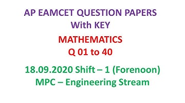 AP EAMCET 2020 Maths (set-01) MPC question paper with key 18.09.2020 shift-01 #APEamcetMPC