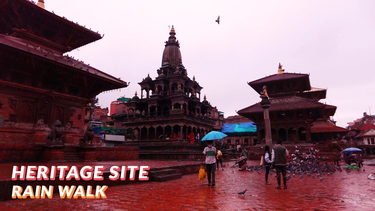 Rain Walk in Heritage Route of Patan Durbar Square, Kathmandu | Travel Nepal 4K | ASMR Rain Sounds