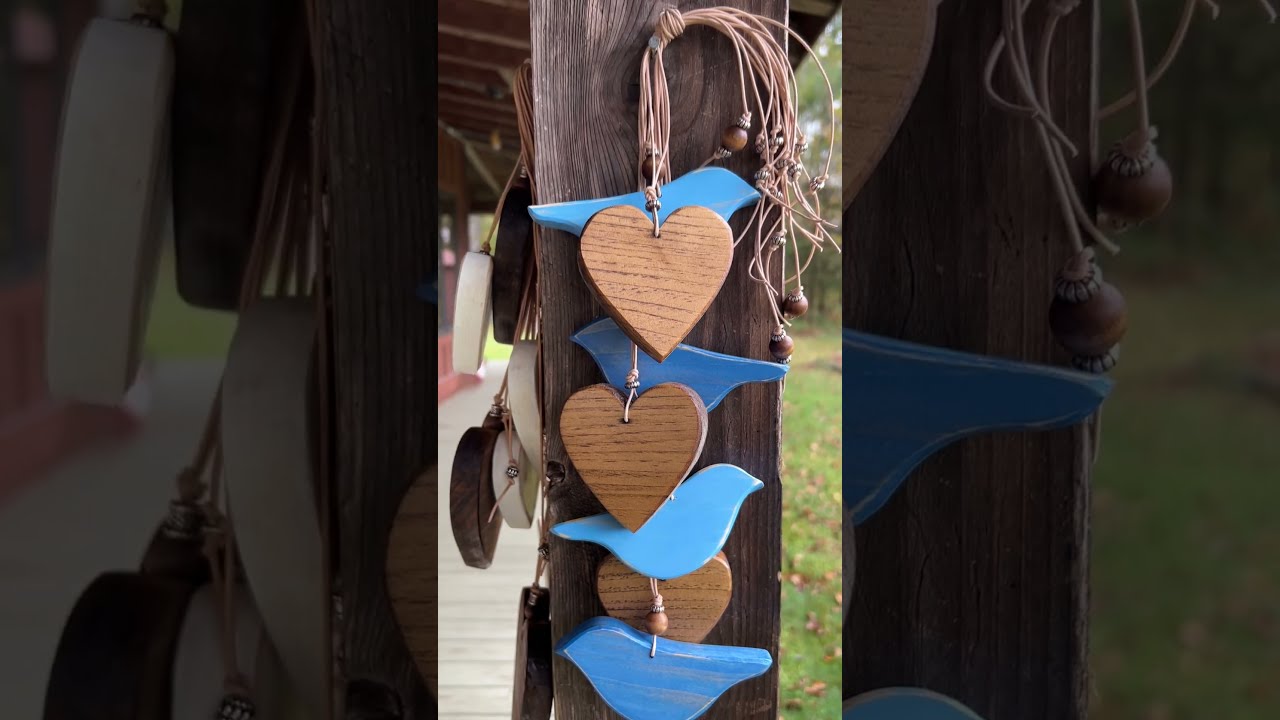 Wooden Bird Decor. Wood Hearts and Bird Decorations for Wall.  Little Blue Birds. Cool Wood Art