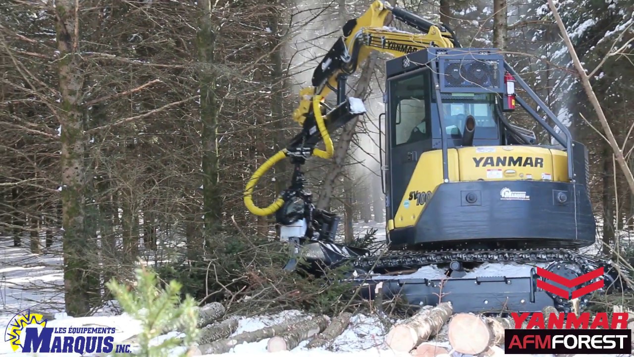 Yanamar SV100 excavator with an AMF 35 tree harvester head. Abatteuse bucheuse Yanamar SV100 excavator with an AMF 35 tree harvester head. Abatteuse bucheuse