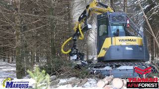 Yanamar SV100 excavator with an AMF 35 tree harvester head. Abatteuse bucheuse multifonctionnelle