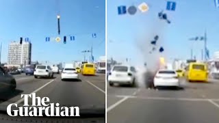 Missile debris narrowly misses cars in Kyiv screenshot 5
