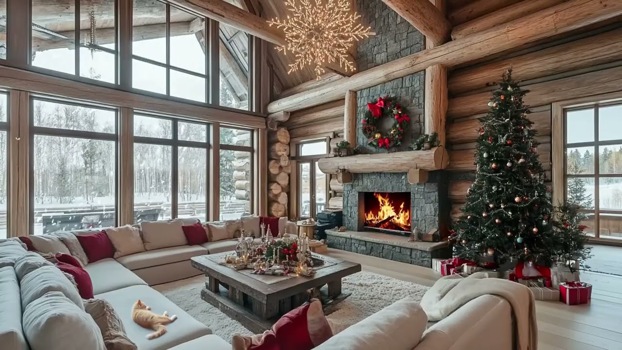 Winter Season Christmas Ambience Snowfall And Fireplace Crackling Sound Helping You Sleep Better