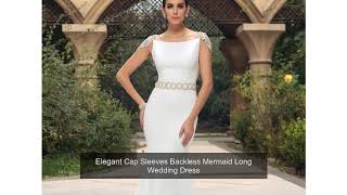 Elegant Cap Sleeves Backless Mermaid Long Wedding Dress