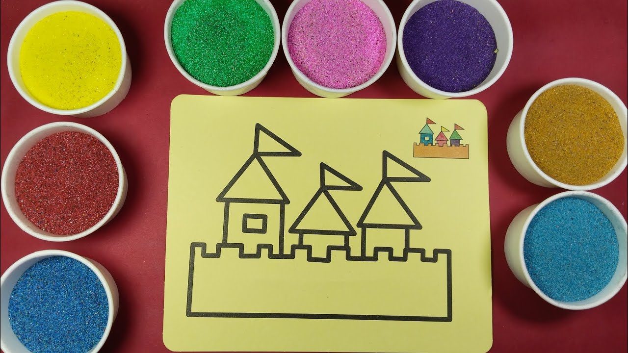 ASMR Sand Painting mewarnai lukisan Benteng Kerajaan yang sangat