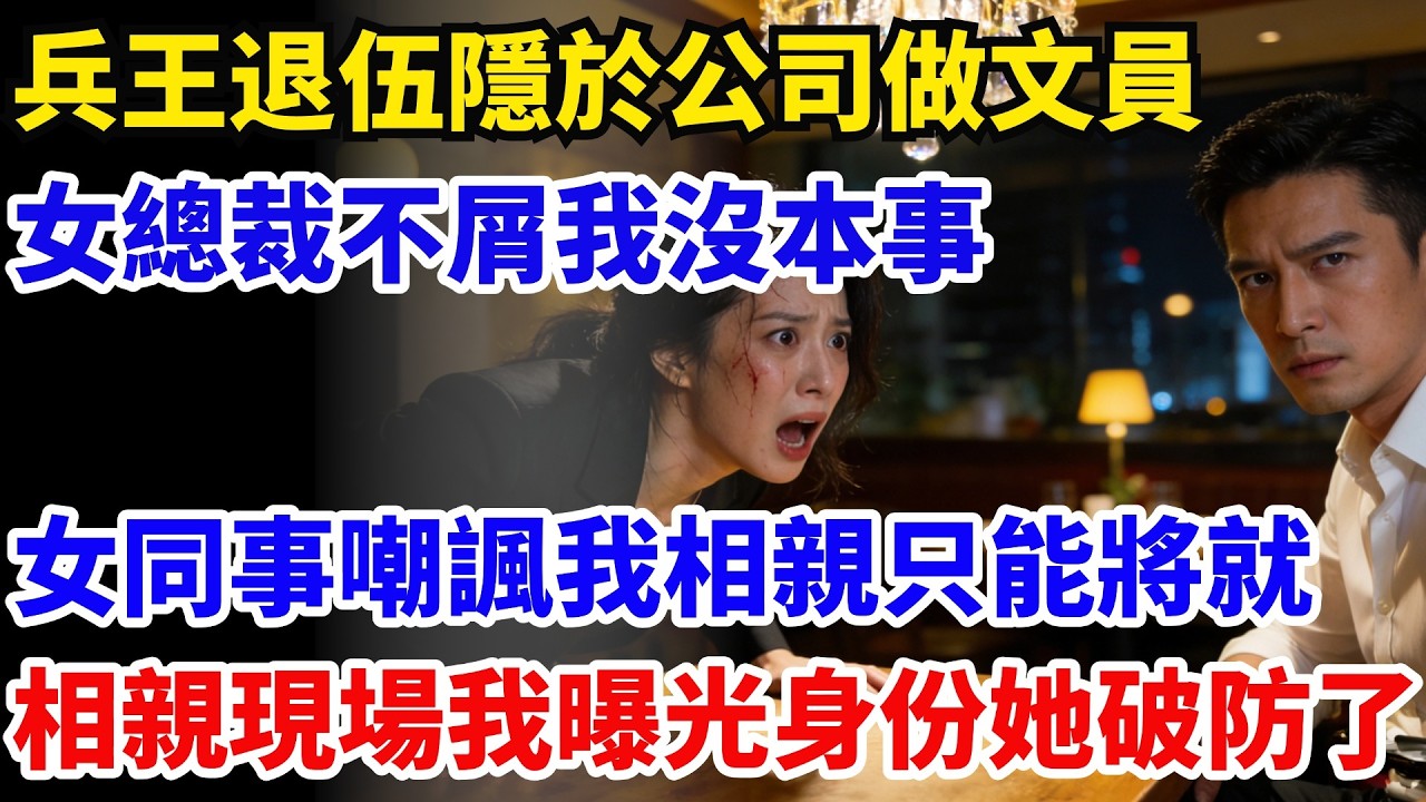 兵王退伍隱於公司做文員，女總裁不屑我沒本事，女同事嘲諷我相親只能將就，相親現場我曝光身份她徹底破防#奇聞#故事#情感小說#幸福人生#人生故事#家庭故事#中老年