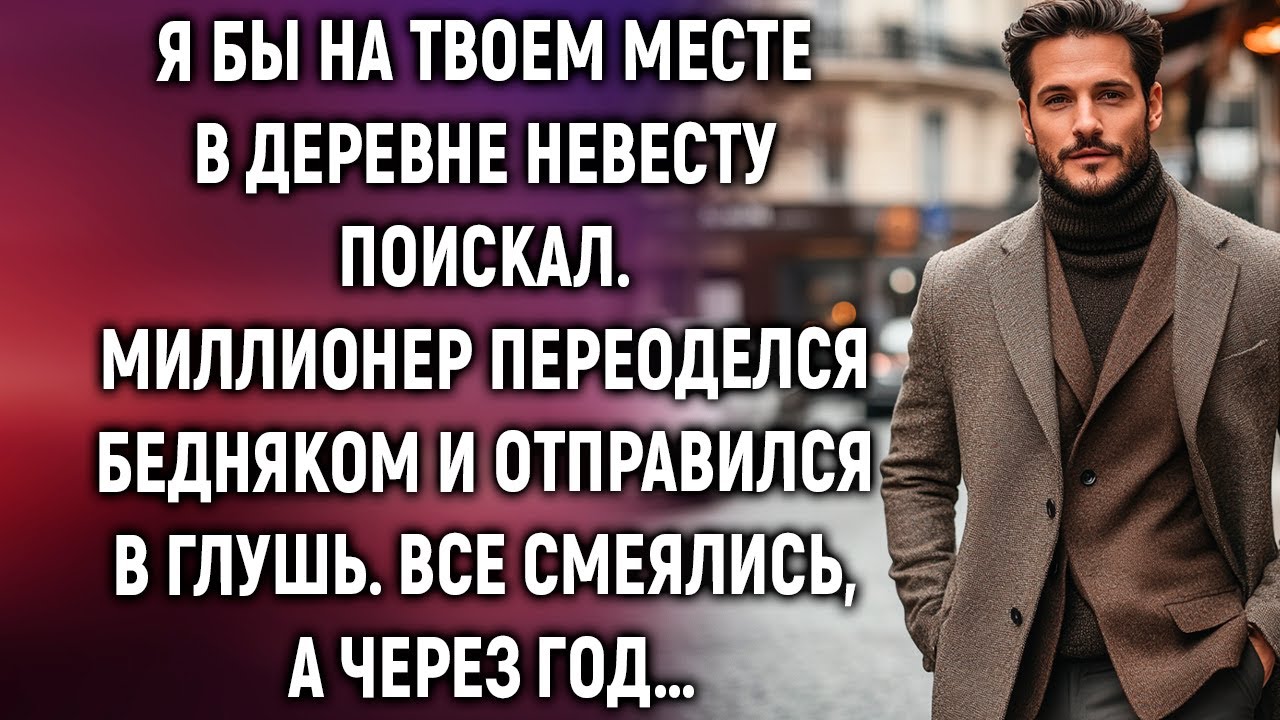 Я бы на твоем месте в деревне невесту поискал. Миллионер переоделся бедняком и отправился в глушь.