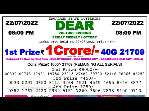 Lottery Sambad Night Result 8pm 22/07/2022 | Nagaland State Dear Lottery Result Today Live