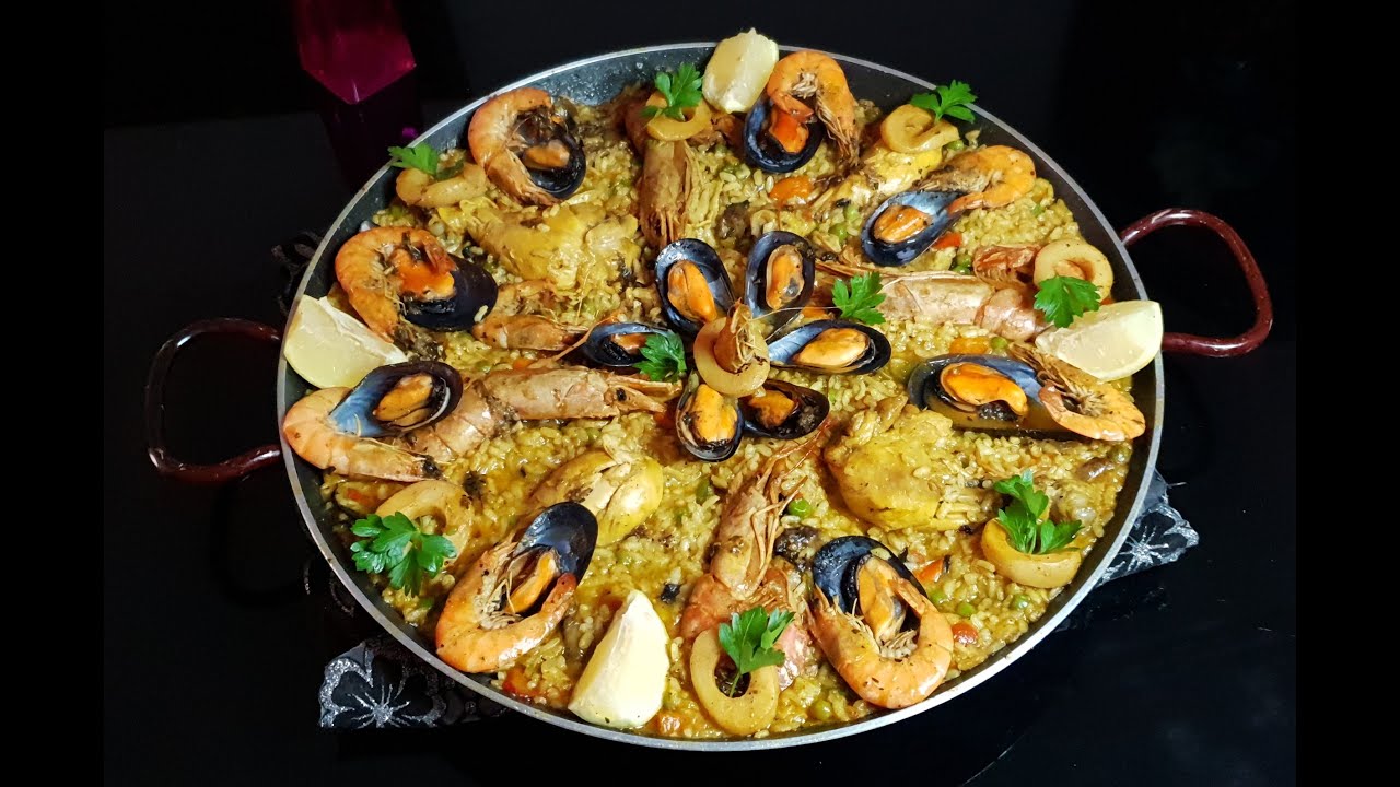 Paella mixta I بايلا بفواكه البحرألدجاج I Paella bi fawakih albahr wa