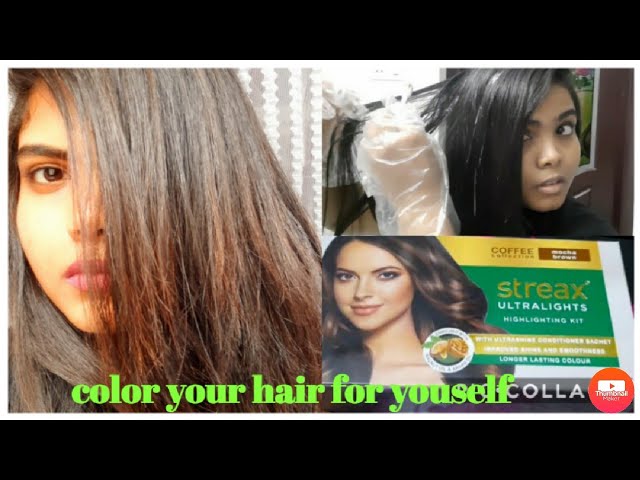I colored my hair for myself! Streax highlighting kit| Mocha brown, just  ,demo with review!! - YouTube