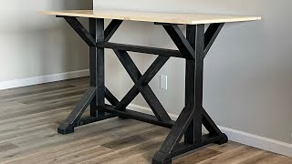 Counter Height Fancy X Farmhouse Table Build with Free Plans