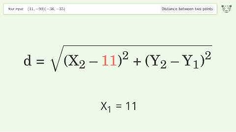 Find the distance between two points p1 (11,-90) and p2 (-36,-35): Step-by-Step Video Solution