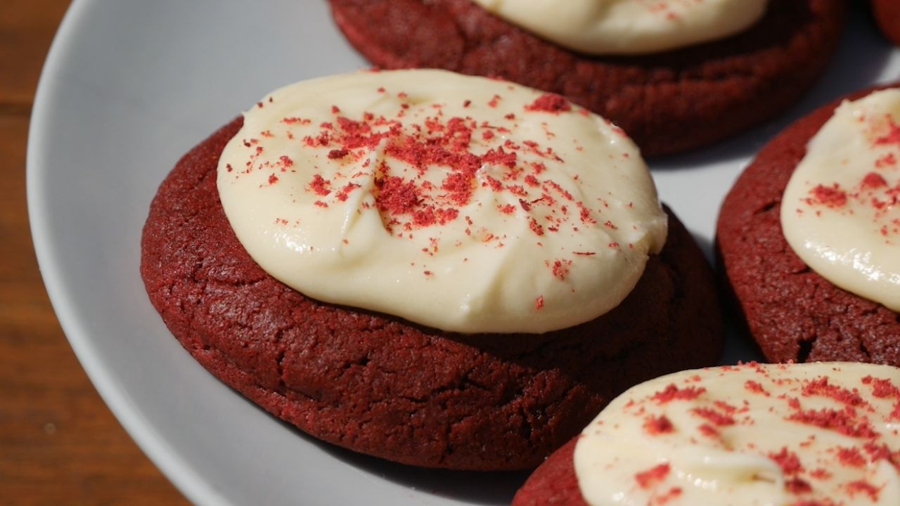 The Most Perfect RED VELVET COOKIES Recipe with Cream Cheese Frosting | So SOFT and CHEWY!