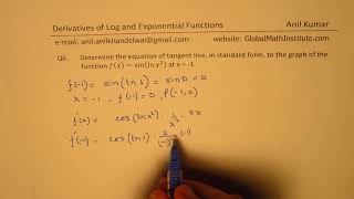 Derivatives of Exponential and Log Functions Calculus MCV4U TEST
