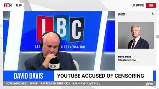 David Davis MP joins LBC's Iain Dale to discuss how Youtube censored his vaccine passport speech