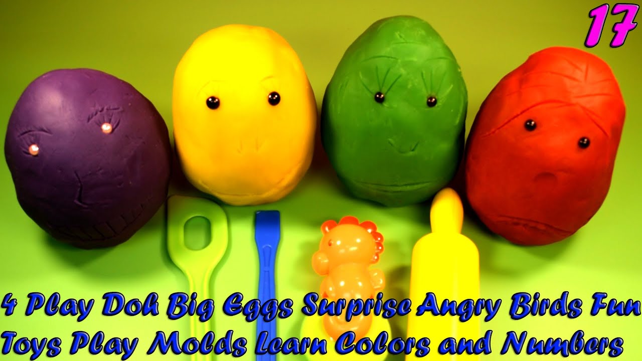 4 Doh Big Eggs Surprise Angry Birds Забавные игрушки Играйте в формы Узнайте цвета и цифры!
