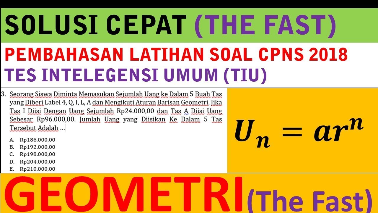 Pembahasan Latihan Soal Cpns 2018 Tes Intelegensi Umum Barisan Geometri The Fast Youtube