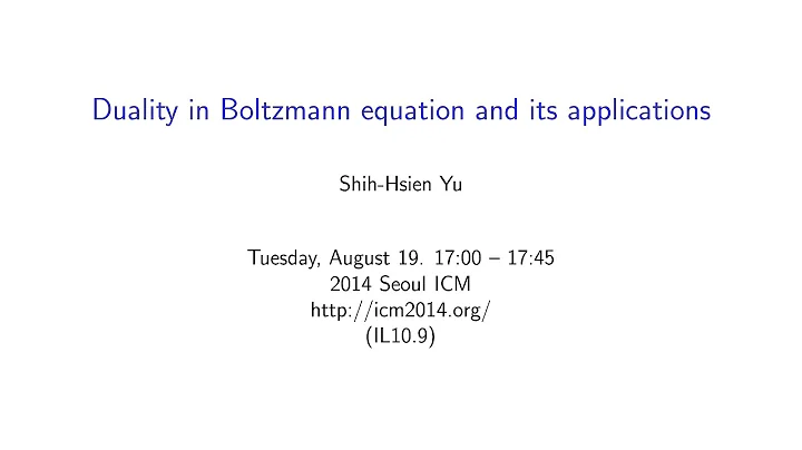 ICM2014 VideoSeries IL10.9 : Shih-Hsien Yu on Aug1...