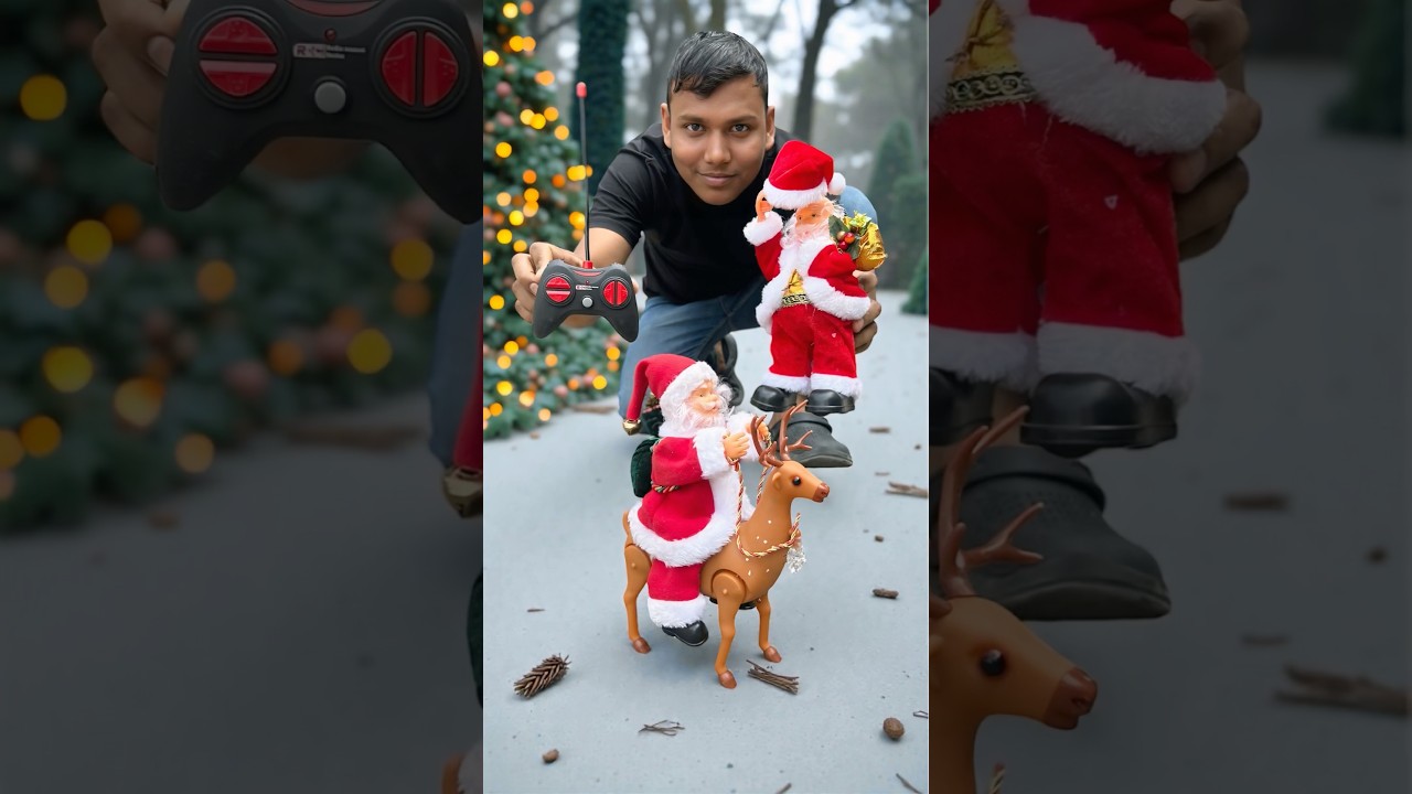 Игрушка на пульте дистанционного управления: Санта-Клаус верхом на олене с подарком 🎁