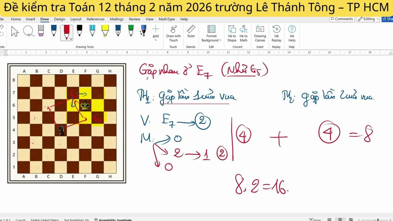 Câu chốt 10 Nguyễn Khuyến Lê Thánh Tông HCM 08/02/2026. Xác suất quân vua và quân mã gặp nhau.