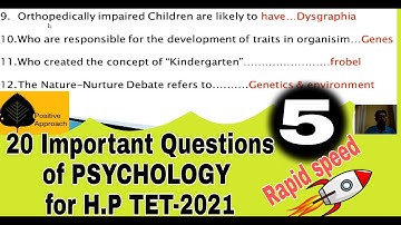 20 Important questions of Psychology for H.P TET--2021/Rapid Speed/Short and Quick video