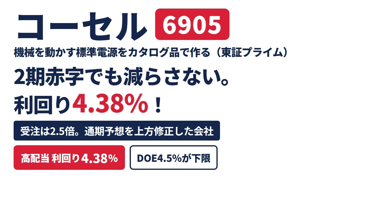断捨離セールス コーセル6905の株を分析｜利回り4 38%、赤字でも減らさない配当【2026