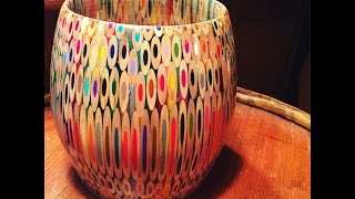 In this video, Michael goes through his process for making a bowl out of colored pencils. It took 620 pencils and many hours, but the 