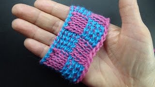 Шахматный двухсторонний узор по кругу Tunisian stitches Тунисское вязание 34 Шахматный двухсторонний узор по кругу Tunisian stitches Тунисское вязание 34
