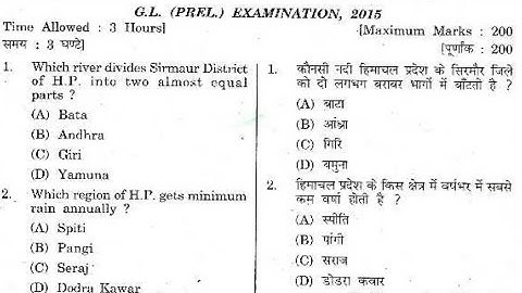 HPPSC Allied Services Preliminary Old Question Paper - 1