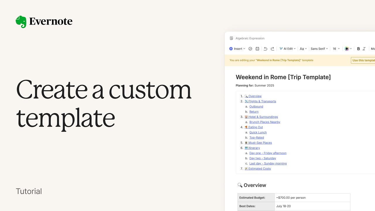 Tutorial | Create a custom template from a note - YouTube