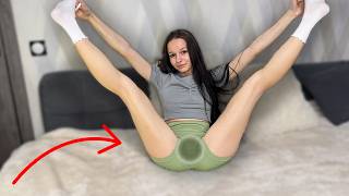 4K Usainner Geography Mindful Stretching In Green High-Waisted Short Shorts Grey Crop Top Yoga