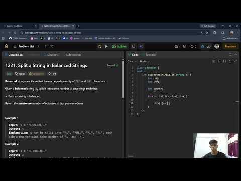 Split a String in Balanced Strings | LeetCode 1221 | Easy C++ Solution 🚀