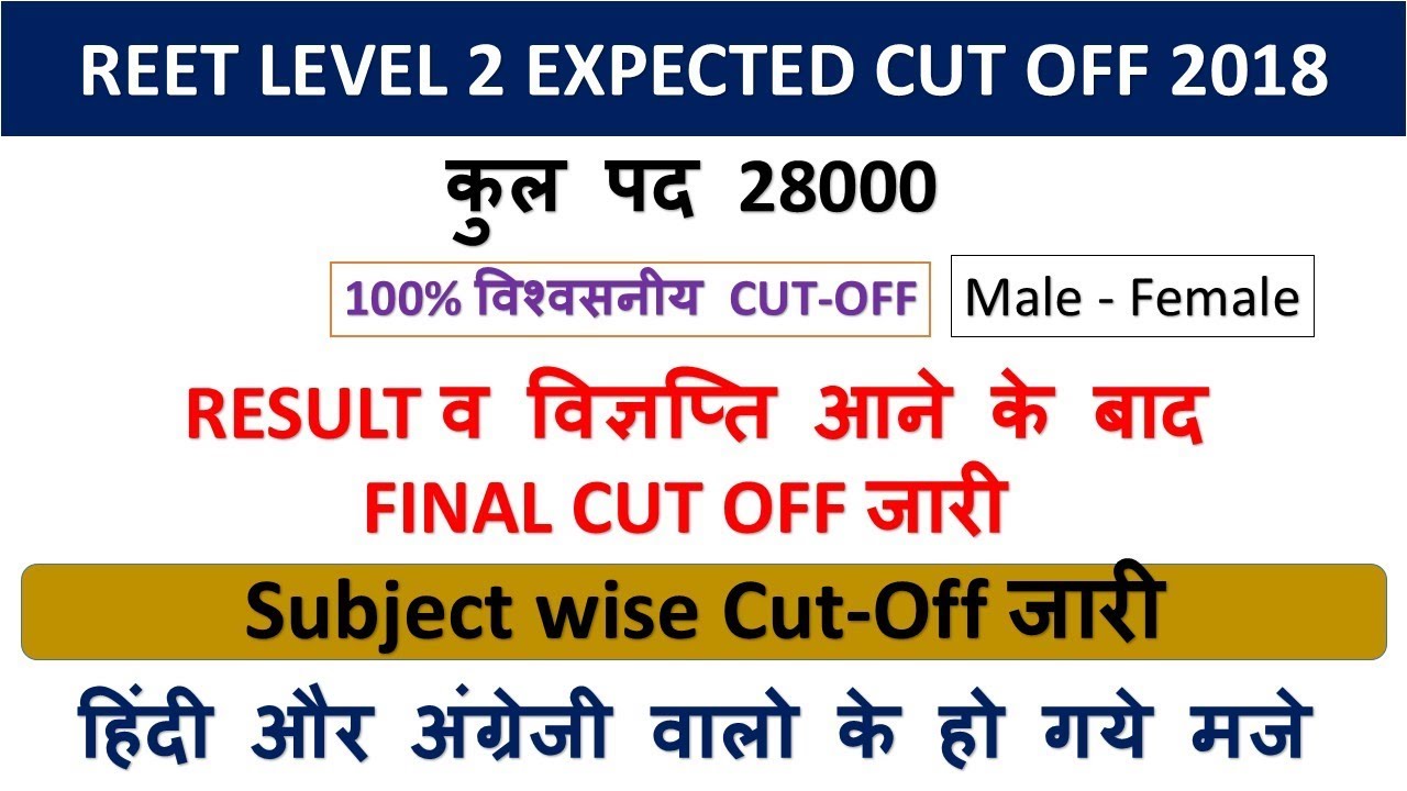 Reet level 2 expected cut off 2018 // reet level cut off , all subject reet level 2 cut off