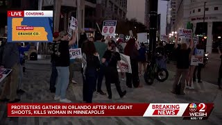 Protesters gather outside Orlando City Hall following fatal Minneapolis ICE shooting