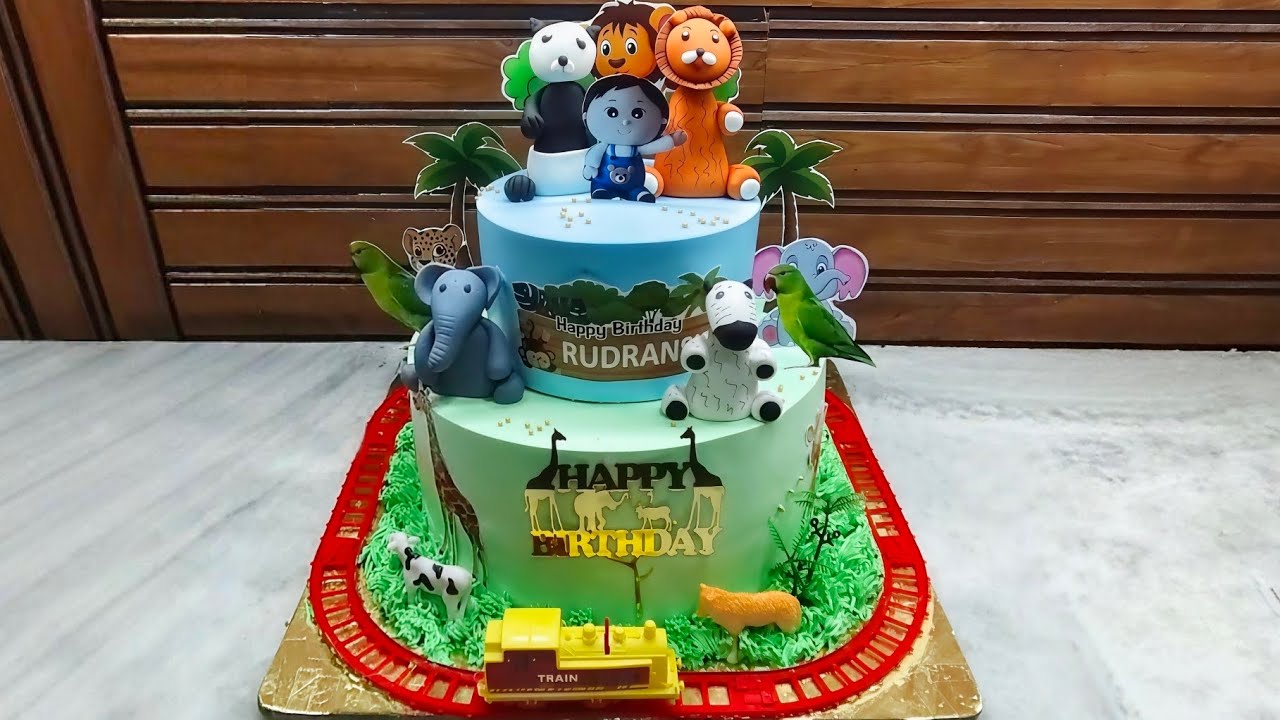 5 Kg Moving Train Theme Cake | JungleTheme Moving Train Cake Jungle Theme Cake 