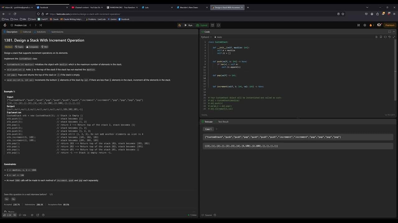 Leetcode 1381 - Design a Stack With Increment Operation - YouTube