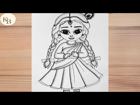 Radha Rani Cute Drawing | Easy Radha Rani Drawing Step by Step | Radha Rani Chitra