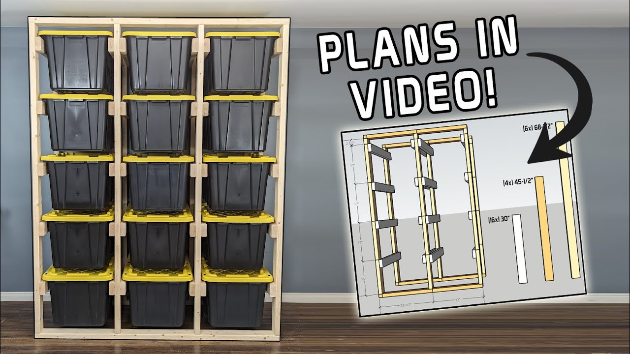 DIY 27 Gallons Tote Rack Storage Build - YouTube