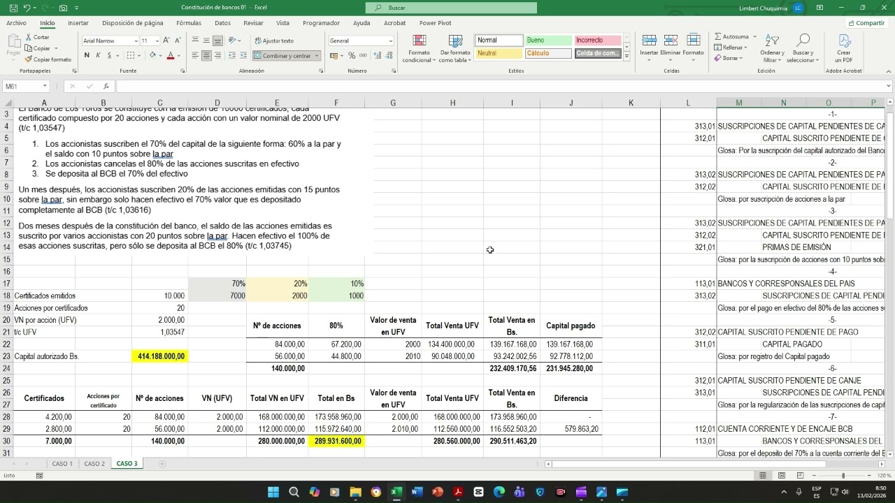 Constitución de bancos - Caso 3 (final)