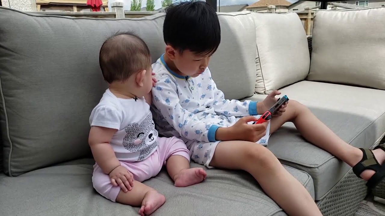 Brother and cute baby sister hanging out - YouTube