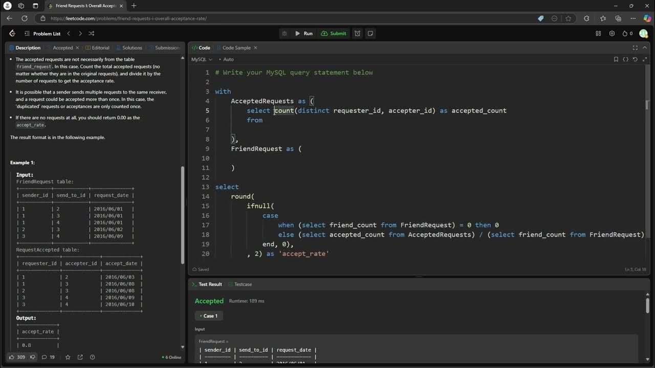 #LeetCode 597 | Friend Requests I: Overall Acceptance Rate #SQL - YouTube