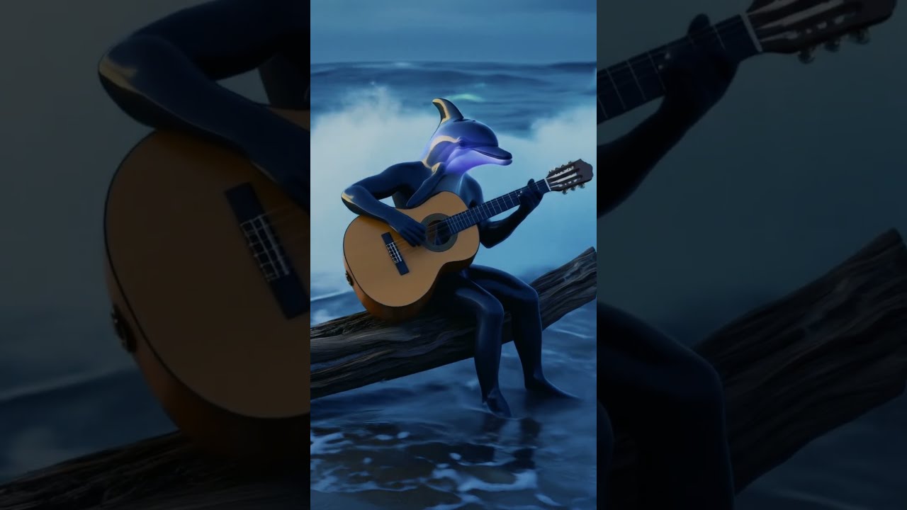 Dolphin Plays Guitar Under Bioluminescent Waves 