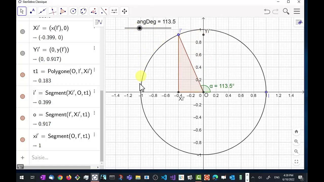 Représentation des fonctions sin et cos à partir du cercle trigo avec geogebra
