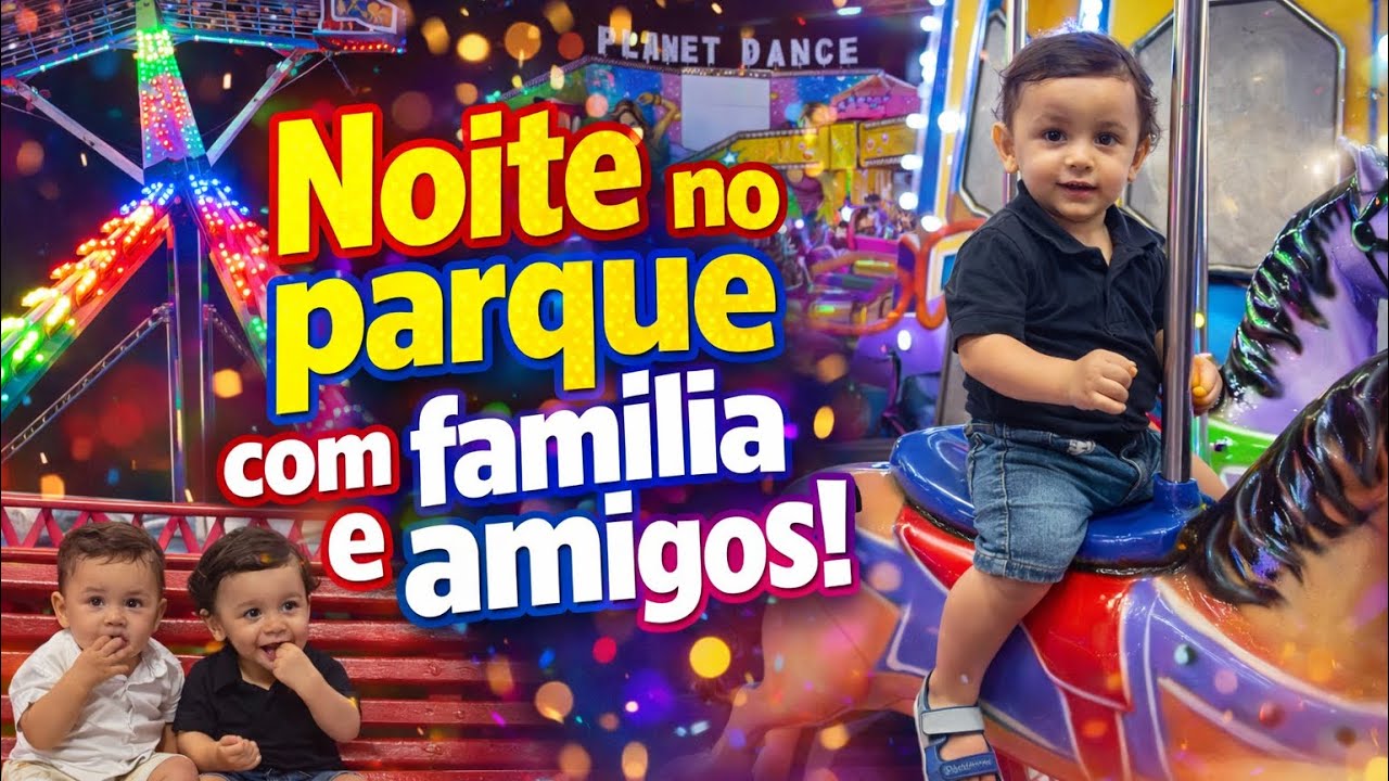 Noite no parque de diversão com a família e amigos 