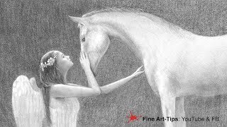 HOW TO DRAW  AN ANGEL (BEAUTIFUL WOMAN) & A HORSE - Narrated