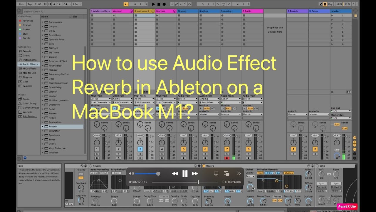 Creating Instruments in Ableton - Adding Audio Effect Reverb - Part 5 ...